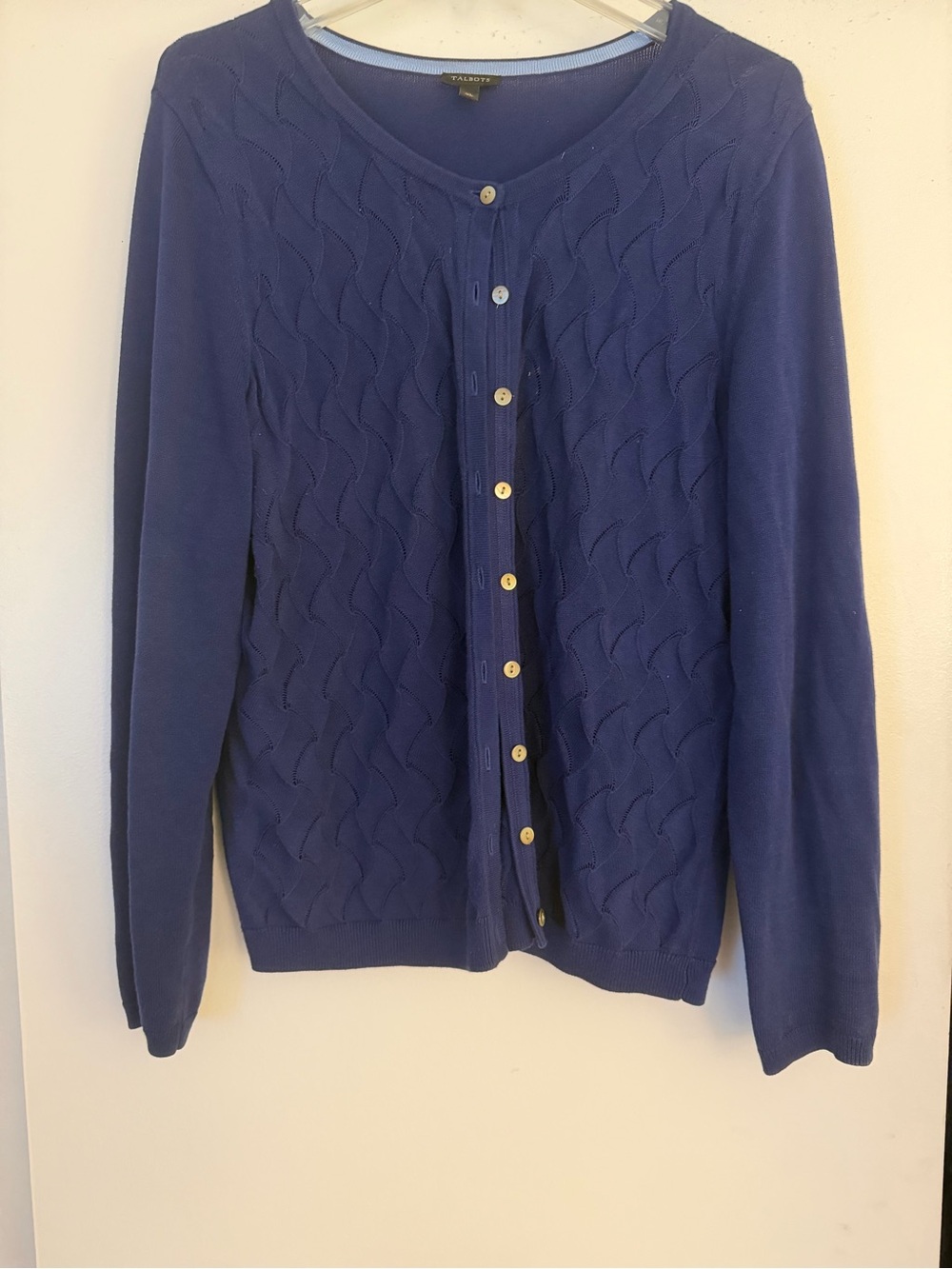 Talbots Royal Blue Cable-Front Button Cardigan